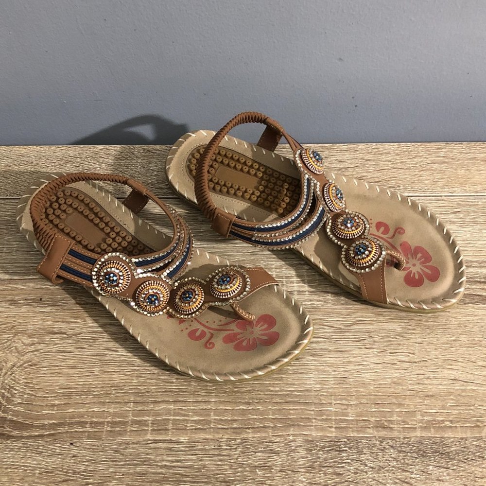 HARENCE Womens 40 Casual Comfortable Flip Flops Beach Ankle T Summer Sandals